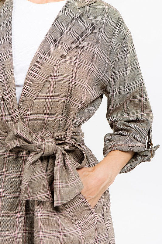 Glen plaid outlet trench coat