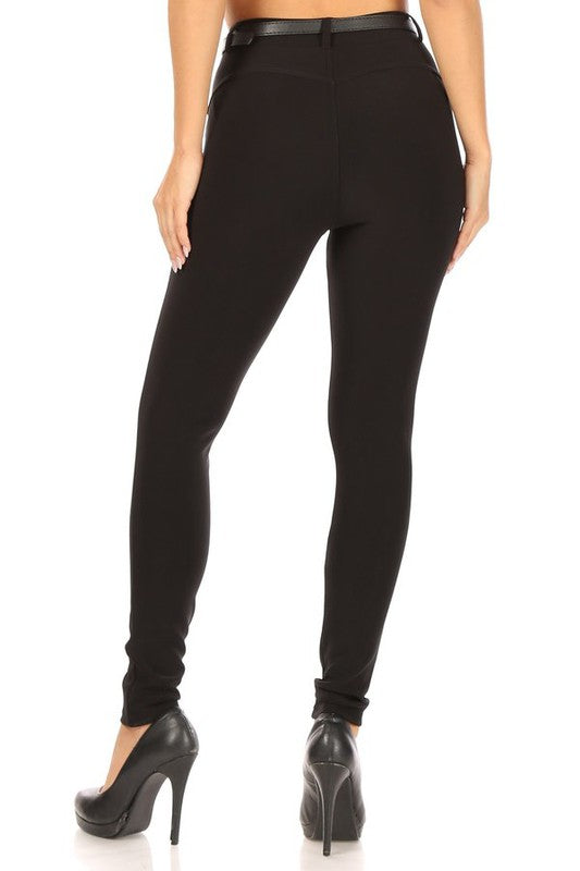 Black Belted Plus Size Treggings with Pockets